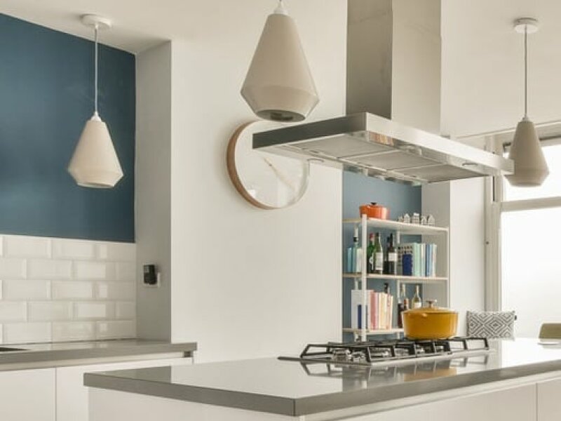 Modern kitchen with white countertops